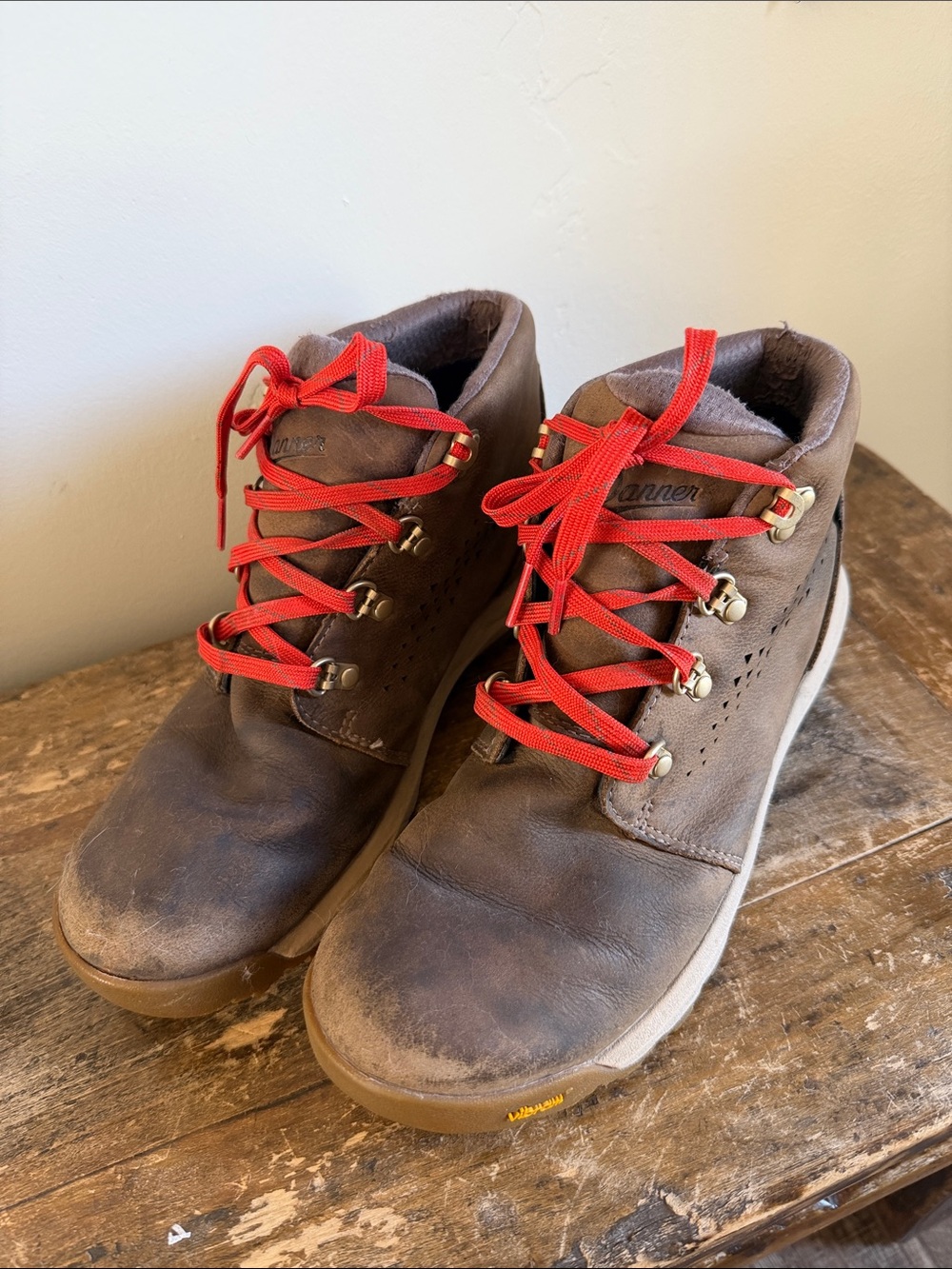 Danner Leather Brown Boots with Red Laces Size 9